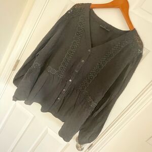 Lane Bryant balloon sleeve black button front size 26